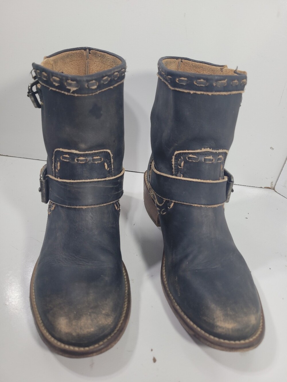 Musse & Cloud Anzel Women Leather Ankle Boots Size 7 Black Moto Biker Harness
